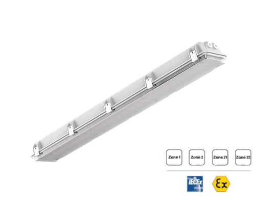 LED-Leuchte für explosionsgefährdete Bereiche, geeignet für Zone 1, 2, 21 und 22, IECEx-zertifiziert.