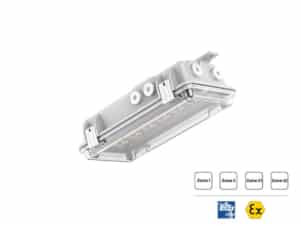 LED-Leuchte für explosionsgefährdete Bereiche, geeignet für Zone 1, 2, 21 und 22, hohe Lichtausbeute und Sicherheit.